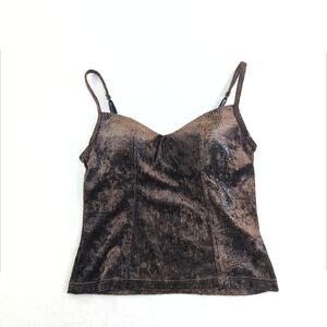 Y2K Chocolate Brown Snake Skin Velvet Burnout Corset Tank Top Women's 34C